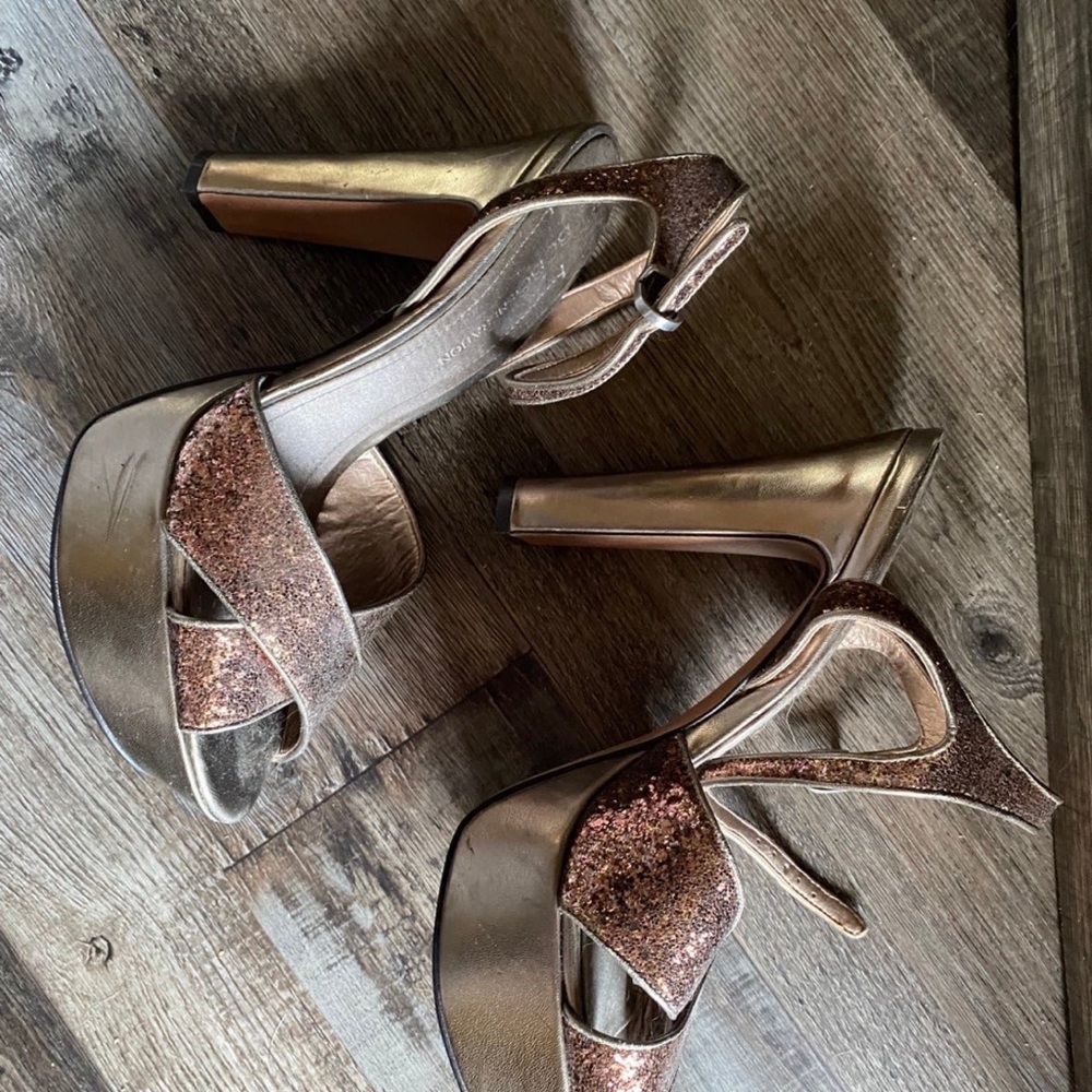 BCBG Brown and Gold High Heel Sandals